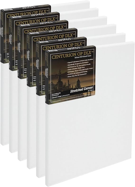 Centurion Deluxe Professional Oil Primed Linen Stretched Canvas, 11oz Linen, 8x10 - Box of 6, 0.67" Deep Canvases, Kiln-Dried Stretchers, Back Stapled, Premium Medium Weight Canvas for Oil Paintings