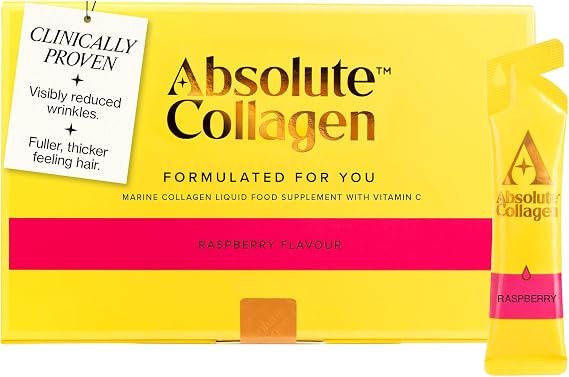 Absolute Collagen Marine Liquid Collagen Supplements - High Strength Collagen Sachets - 8,000mg Hydrolysed Marine Collagen with Vitamin C - Raspberry Flavour - 14 Sachets per Box