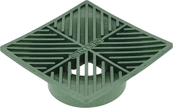 NDS 5, 6-Inch Square Grate, Connects to 3-Inch and 4-Inch Drain Pipes and Fittings, for Small Lawns, Landscaping and Patios, Plastic, Green