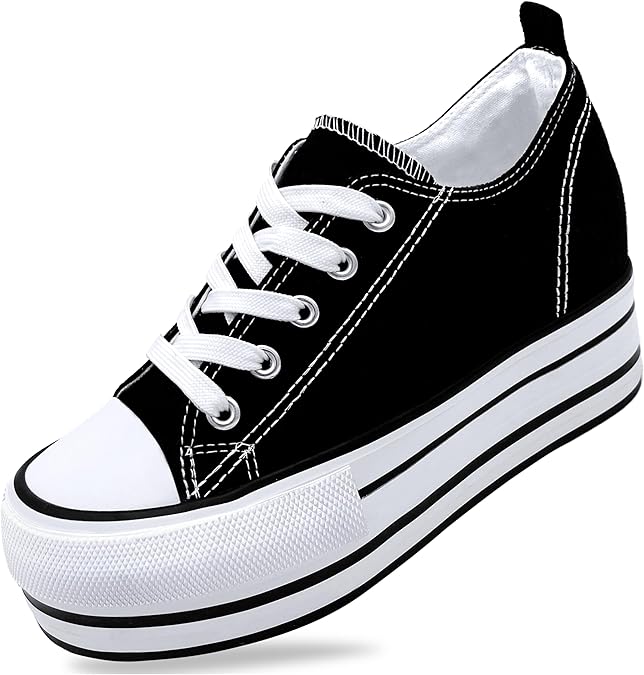 REFRASE LIFE Womens Platform Wedge Sneakers 3 Inches Height Boost Hidden Heel Shoes, Casual Height Increase Walking Fashion Shoes for Women and Girls