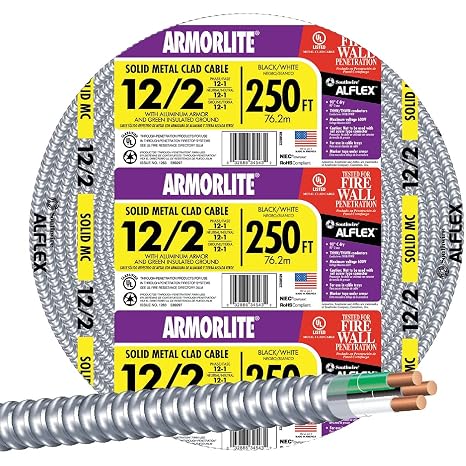 Southwire 68580055 250 ft 12/2 solid CU MC Lite Cable, Aluminum