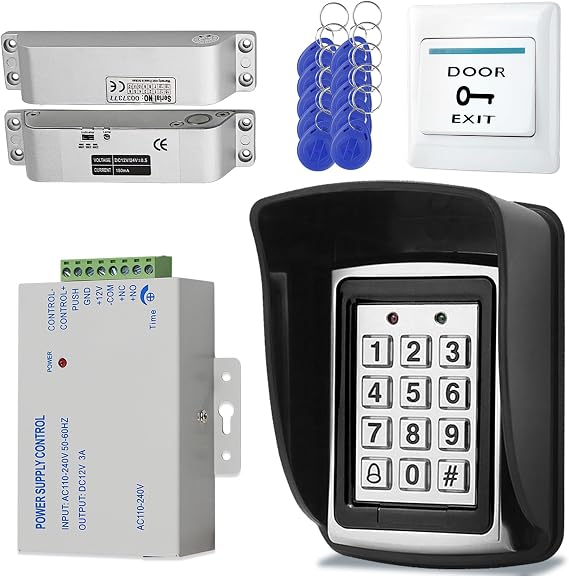 Access Control System Password or Keychain Unlock with RFID Keypad,Power Supply DC 12V,Door Switch,Rain Cover,Electric Bolt Lock Suitable for Homes Apartments.