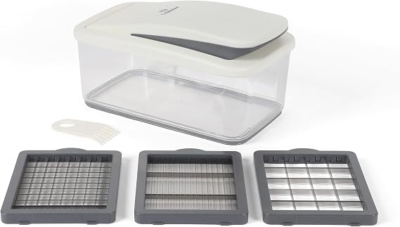 Calphalon Aero Vegetable Chopper, 5-in-1 Food Chopper with Container, Manual Vegetable Dicer with Interchangeable Stainless Steel Blades for Slicing, Chopping & Meal Prep