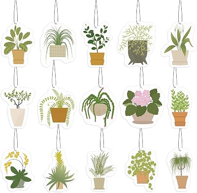 15 Pack Hanging Plant Air Freshener Decor, Cute Botanical Car Mirror Ornaments with Light Scent, Funny Decorative Hanging Air Fresheners for Car, Closet, Gifts for Plant Lovers Gardening Women Men
