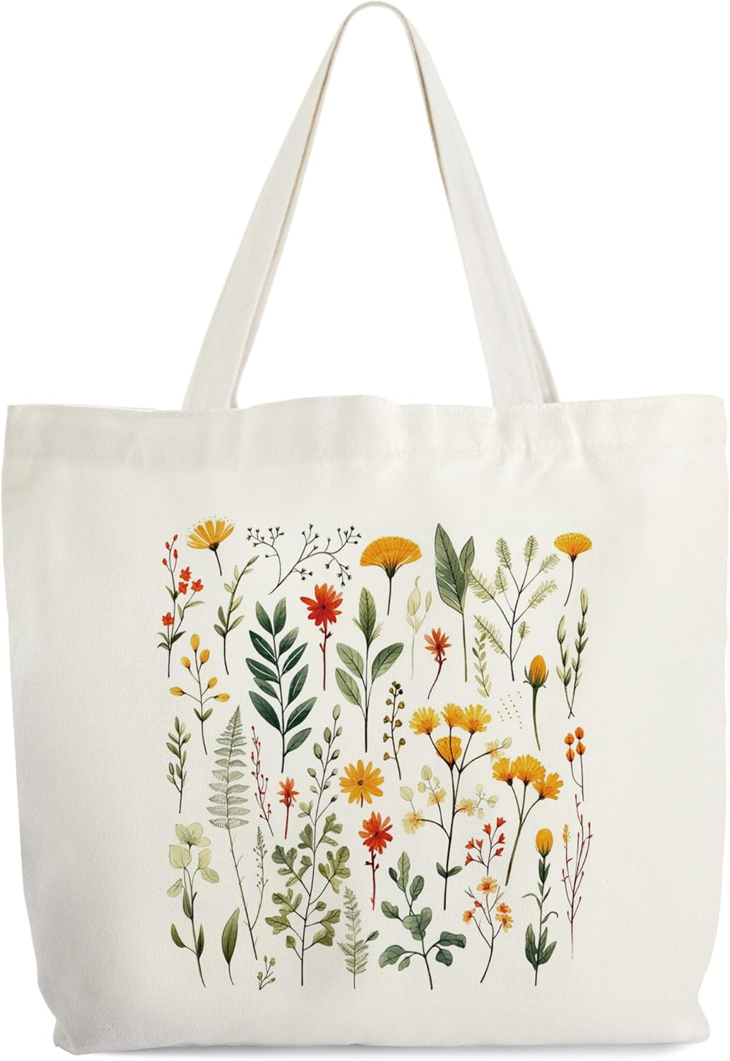 Wildflowers Totes for Women, Floral Canvas Tote, Spring Flowers Shopping Bag, Vintage Wild Flower Library Book Bag, Retro Botanical Shoulder Bags Gifts for Women Friends Sister Mom -74