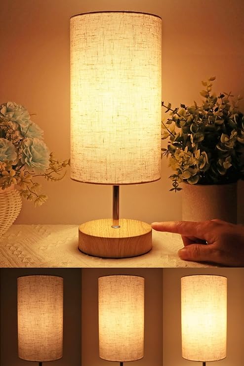 HSLighting Bedside Lamp Touch Dimmable 34.5 cm Table Lamp with Cable Light Bulb 3 Brightness Levels Adjustable Table Lamp for Christmas Bedside Table Bedroom Living Room Reading Gift [Energy Class F]