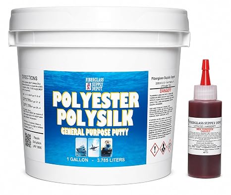 Fiberglass Supply Depot Polysilk General Purpose Polyester Fairing Putty for Fairing and Filling of Various Surfaces. Kit Includes Red 60cc MekP Hardener. (Gallon Kit)