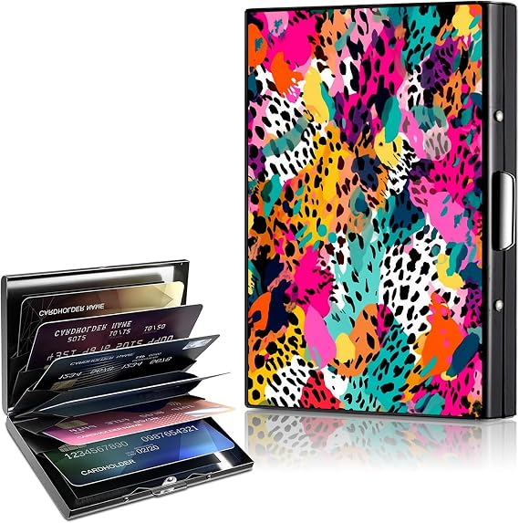 Metal Wallet,Credit Card Holder for Women,Aluminum Wallet,Ridge Wallet for Women,Hard Case Wallet,RFID Blocking Business Metal Credit Card Holder Case,Gift for Girls,Colorful Leopard