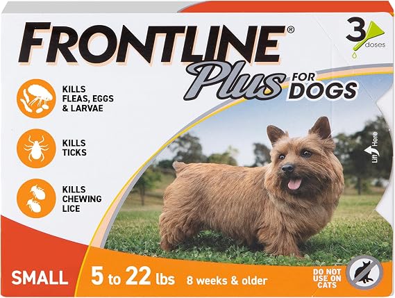 FRONTLINE Plus Flea & Tick Spot Treatment for Small Breed Dogs 5-22 lbs. (Orange) Count of 3