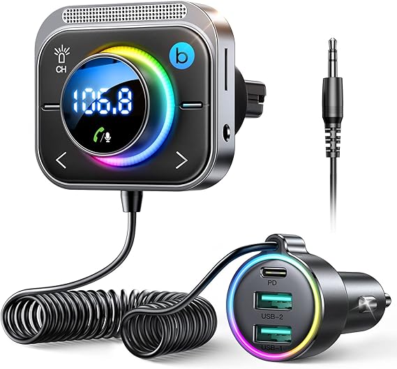 JOYROOM Bluetooth 6.0 Car Adapter FM & AUX HiFi Bass 96W Fast Charging