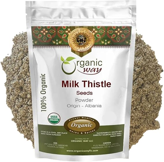 Organic Way Milk Thistle Seeds Powder - Herbal Tea - Origin Albania (4 Oz) | Silybum marianum botanical herb, European Wild-Harvest, USDA Organic and Kosher Certified; raw, vegan, Non-GMO & gluten-free