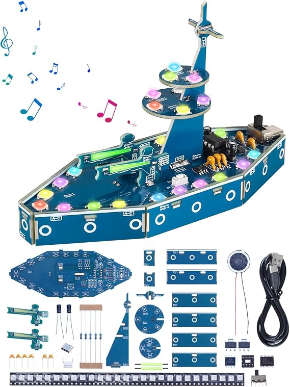 DIY Battleship Soldering Kit with RGB Lights & Sound Effects