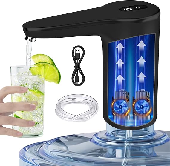 VINMEN Water Dispenser for 5 Gallon Bottle, USB Charging Electric Water Pump for 2-5 Gallon, Portable for Home, Kitchen, and Camping - Black