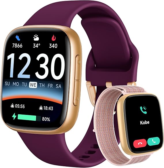 Fitpolo Smart Watch for Women, 1.85" AMOLED Fitness Tracker with Bluetooth Call, Heart Rate/Sleep/SPO2 Monitor, 100+ Sports Modes, 3ATM Waterproof Smartwatch for Android/iPhone, Includes 2 Bands