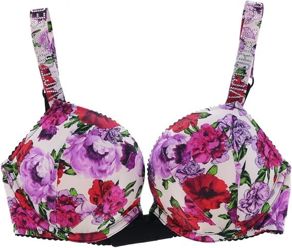 Victoria's Secret Bra Bombshell Add 2 Cups Rhinestone Logo Straps (32C, Pink Floral)