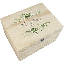 Personalised Wooden Botanical Keepsake Memory Box | Custom Wedding Gift | Personalised Venue, Names, Surname & Date | Perfect Wedding Day Gift | Green Foliage Design | W26 x D19 x H15.5cm
