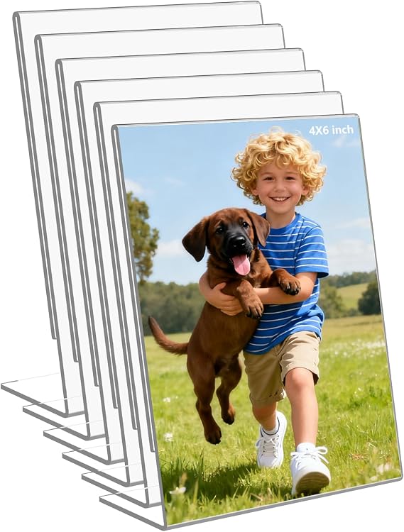 6 Pack 4x6 Inch Clear Acrylic Self Standing Picture Frames,Clear Photo Frame Stand Tabletop Display for Home or Office Decor,Vertical