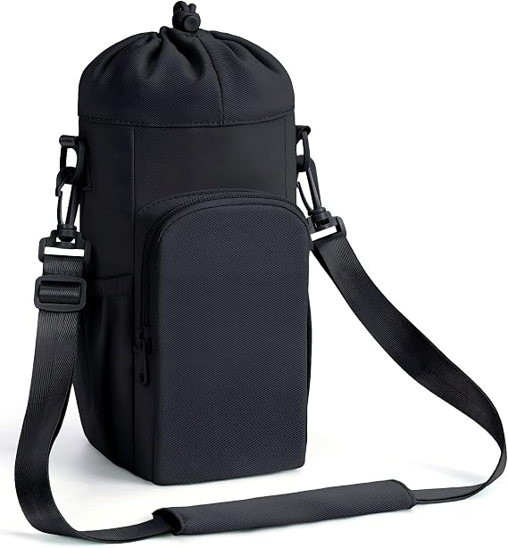 sportsnew Water Bottle Carrier Bag Insulated with Strap,Phone Pocket,Black