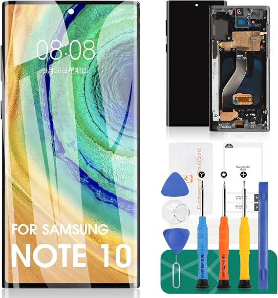 OLED for Samsung Galaxy Note 10 Screen Replacement Kit for Samsung Note 10 LCD Display for SM-N970U Screen Replacement Touch Digitizer Assembly with Frame (with Fingerprint Function)