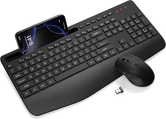Wireless Keyboard and Mouse Combo - Full-Sized, Ergonomic Wrist Rest