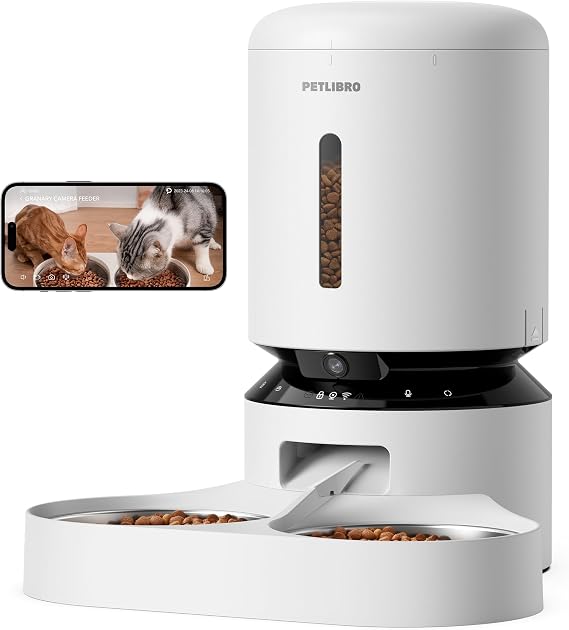 PETLIBRO Automatic Cat Feeder with Camera, Dual Bowl, White