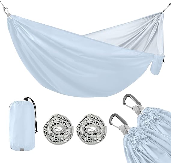Elegant Light Blue Camping Hammocks Lightweight Hammocks with Two Tree Straps, Portable Outdoor Hammocks 114" x 54"