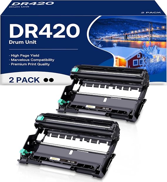 DR420 Drum Unit Compatible for Brother DR 420 DR-420 Work with HL-2240 HL-2270DW HL-2280DW HL-2230 MFC-7360N MFC-7860DW DCP-7065DN Intellifax 2840 2940 Printer (2 Pack, NOT Toner), Black