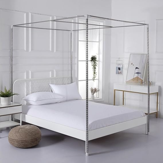 Canopy Bed Frame, Stainless Mosquito Net Bed Frame & Bed Poles Bracket, 4 Corner Post Canopy Frame Poles Fit for Metal Bed Wood Bed Bedroom Decor Twin (39"x 39" x 78")