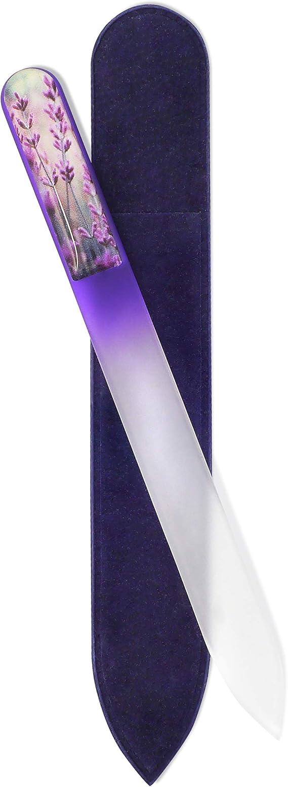GLADZY 3D Czech Glass Nail File with Case Crystal Nail File for Natural Nails, Double Sided Dual Grit Coarse & Smooth Etched Surface, Comfort 3D Grip Handle, Professional Manicure Tool, Made in EU