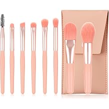 Mini 8 Pcs Makeup Brush Set with PU Leather Bag, Professional Portable Cosmetic Brushes for Foundation, Powder, Blush & Eyeshadow, Pink