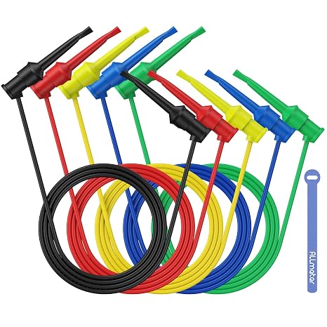 Mini Grabber Test Leads,5-Pack Double Ended Hook Clips,1M 10A Jumper Wires | 5 Colors, 60V DC, High-Tension Hooks, 3.3ft Leads, for PCB Repair, Logic Analyzer, Electronics Lab & DIY Circuit Testing