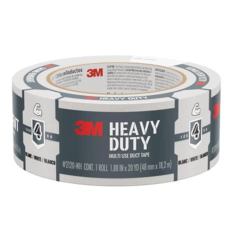 3M Heavy Duty Duct Tape White, 1.88 in x 20 yd, 1 Roll, 2120-WH | Temporary Solutions for Sealing, Holding, and Reinforcing, Tear by Hand Vertically and Horizontally, Staple for Every Toolbox