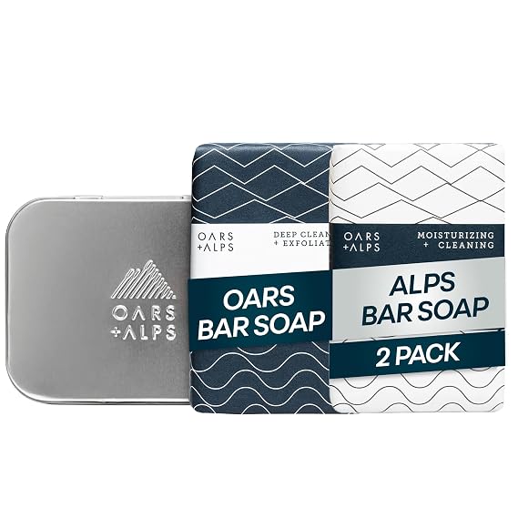 Oars + Alps Blue Charcoal Exfoliating Bar Soap for Men Gift Set, Deep Cleaning & Exfoliating Soap, Made with Clean Ingredients, All Skin Types, Cruelty Free, Paraben Free, Travel Size, 2pk, 6oz