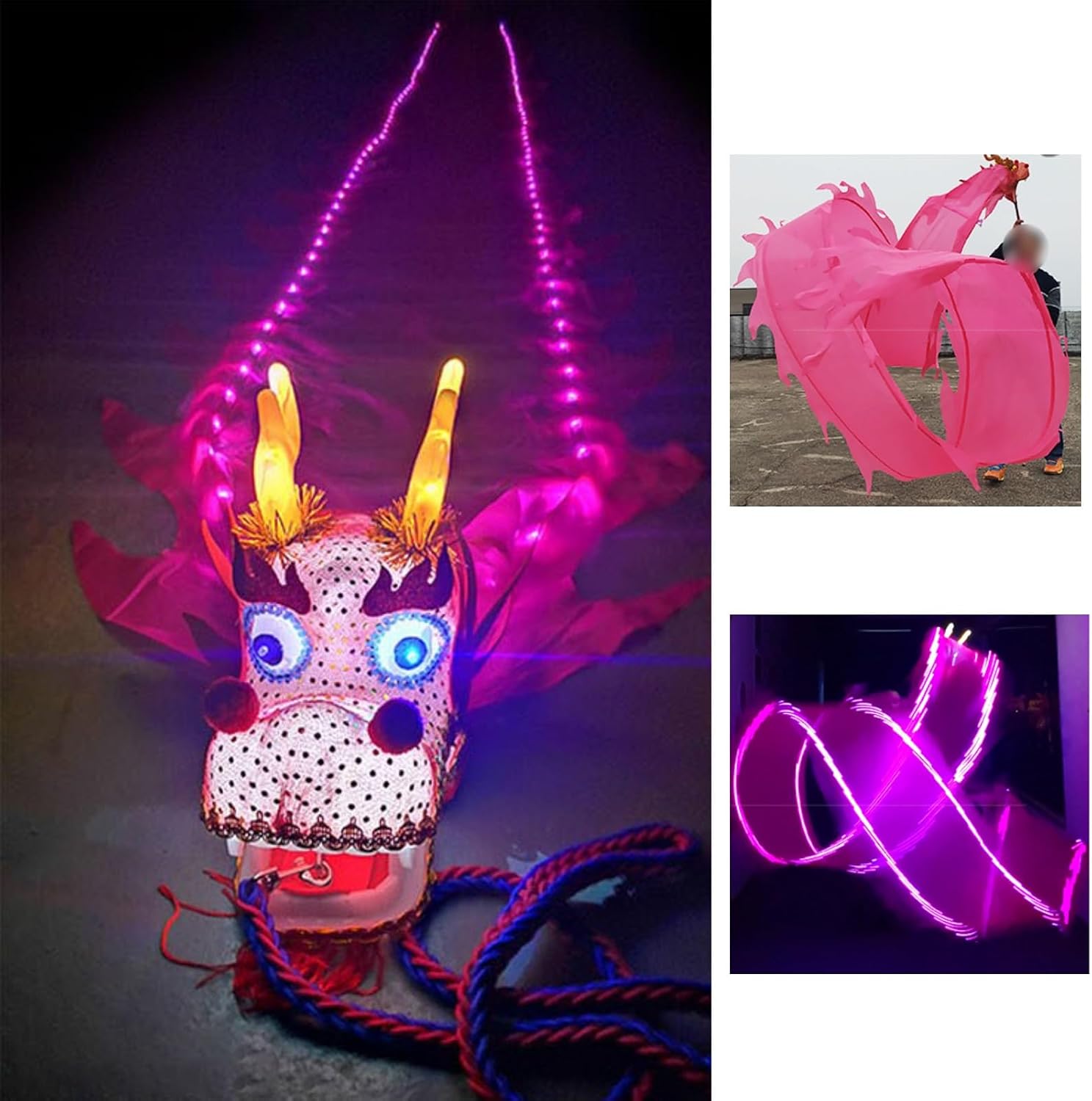 Dragon Poi Pink Light Up Dragon Dance Ribbon, Outdoor Fitness Dragon Design Spinning &amp; Shaking Poi with Led, Washable Dragon Juggling Spinning Ribbons Set Size : 10 m 33 ft