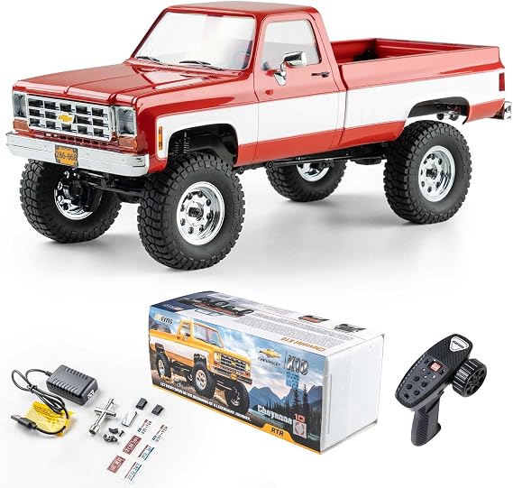 FCX18 FMS 1/18 Chevrolet K10 RC Truck, Officially Licensed 4WD RC Crawler 2 Speeds Switch with LED Lights, Off-Road RC Model for Adults (Red)
