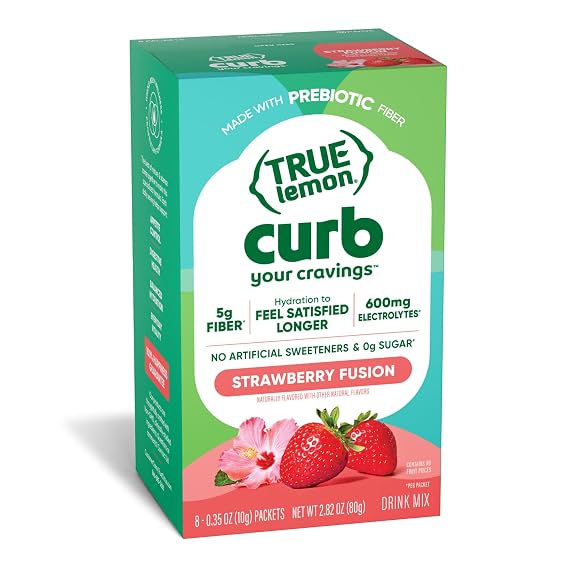 True Lemon Curb Strawberry Prebiotic Fiber Drink Mix Packets, 8 ct