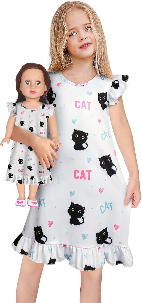 LQSZ Doll and Girl Matching Nightgown Outfit Pajamas Nightie Nightgown for Girls and Dolls Clothes