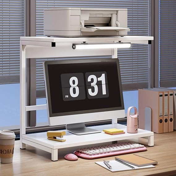 Shelves for Printers, Heightened Desk Computer Racks, Two-Tier Monitor Brackets, And Screen Shelf Shelves for Office Fax Machine, Scanner, Files, Books,Plant (B 48×30×55cm)