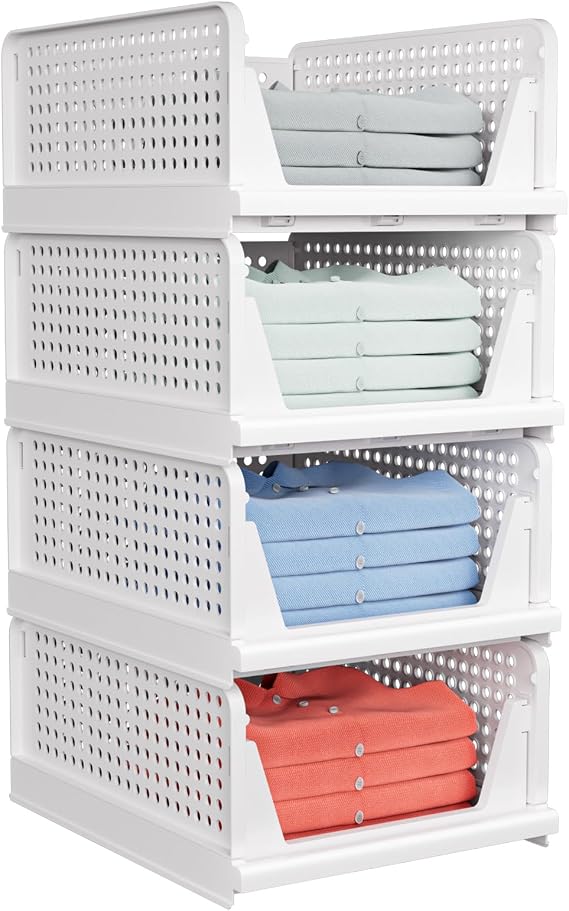caktraie 4 Pack Stackable Closet Storage Basket - Stackable Storage Bins