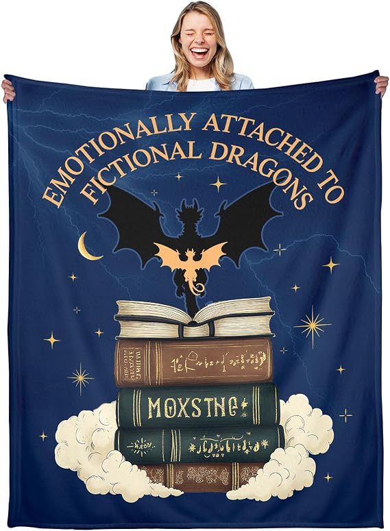 50''x60'' Dragon Throw Blanket, Dragon Wing Book Blankets for Adults Women Men, Fictional Dragons Bookish Blanket, Fantasy Novel Book Blankets for BOOK Lovers Bookworm, Romance Reader Gift-Navy Blue