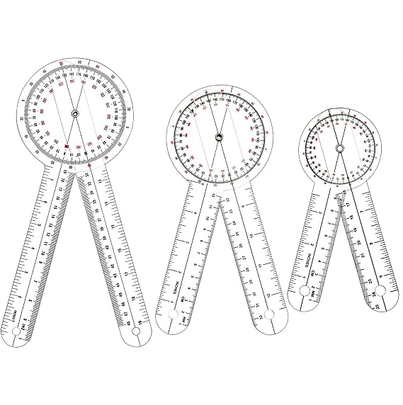 Goniometer Set 3 Pieces of 6/8/12 Inch, Transparent Orthopedic Angle Ruler Plastic Goniometer, 360 Degree Clear Protractor Physical Therapy for Body Measuring Tape Goniometer Protractor Ruler