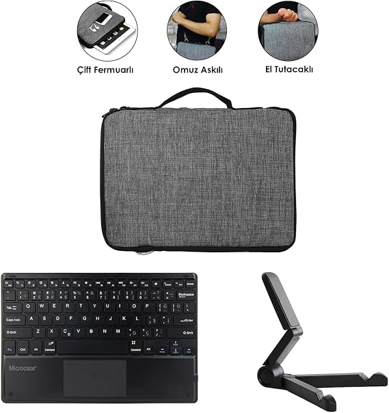 Microcase Samsung S10 FE Tablet ile Uyumlu Touchpad Bluetooth Klavye + Tablet Standı + Tablet Çantası - Siyah AL5183