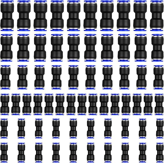 65 PcsAir Line Connectors, Quick Push to Connect Air Tube Fitting Kit, Push to Connect Pneumatic Quick Fittings, Pneumatic Connectors, Straight Coupling Adapter for Air Flow, 4/6/8/10/12mm
