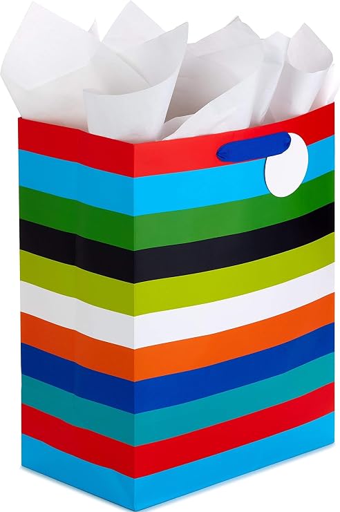 Hallmark 17" Extra Large Gift Bag with Tissue Paper (Rainbow Stripes)