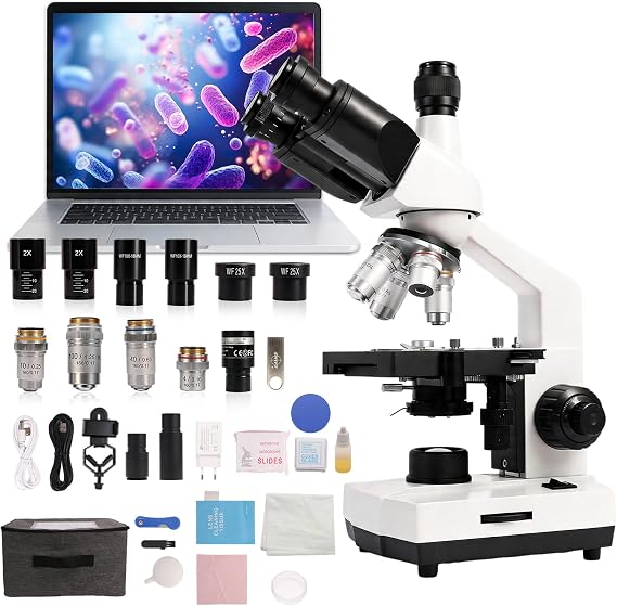 SWIFT SW320T Trinocular Microscope 40x-5000x - Professional Laboratory Microscope with 2MP Camera, Carrying Case, Smartphone Holder & Accessories for Experiments - Metal Housing for Adults & Students