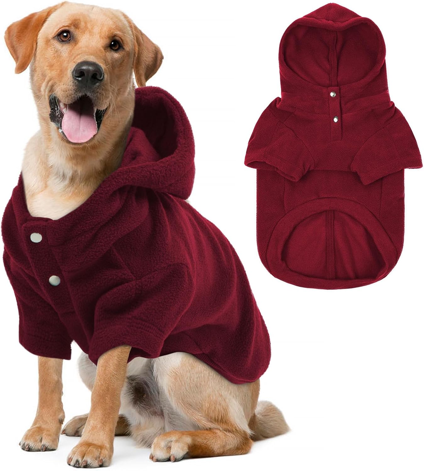 IDOMIK Dog Hoodie Sweater with Leash Hole, Warm Dog Fleece Sweater with Hood, Soft Pullover Dogs Fleece Vest for Fall Winter, Pet Sweatshirt Clothes for Poodle French Bulldog Labrador,Red,2XL