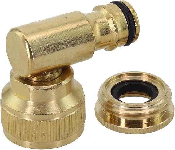Solid Brass Hose Adapter 90 Degree Garden Elbow, Quick Connect Fitting Half Inch to Three Quarter, Heavy Duty Outdoor Water Spigot Connector for Car