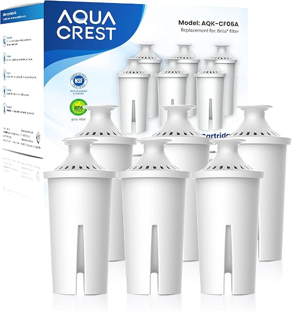 AQUA CREST Upgrade Replacement Filter for Brita Pitchers and Dispensers Fits Brita Classic 35557, OB03, 107007, Brita Pitchers Grand, Lake, Capri, and More; Lead Removal 6-Pack