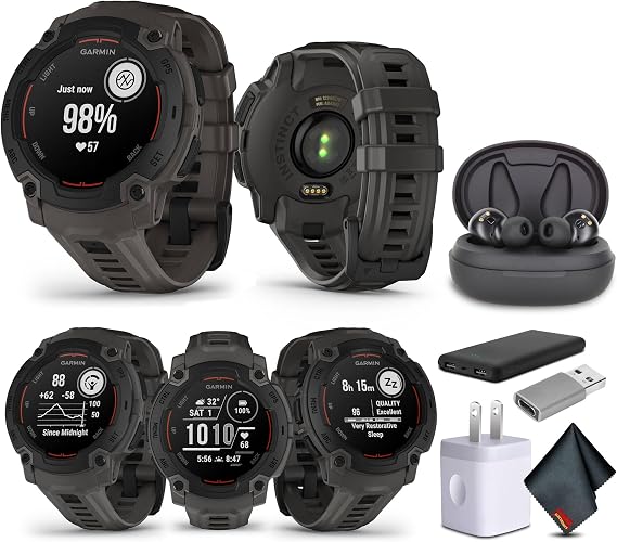 Garmin Instinct E Outdoor GPS Smartwatch 45mm (Charcoal) Bundle