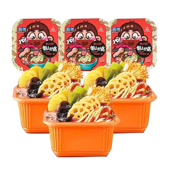 3 Pack Yumei Instant Hotpot Self-Heating 425g, with Vegetable and Noodles in Like Real Life Spicy Flavor Hotpot (Spicy & Hot)